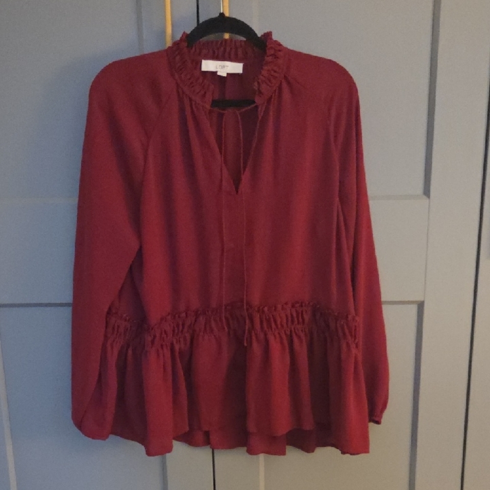 LOFT Deep Red Ruffle Blouse